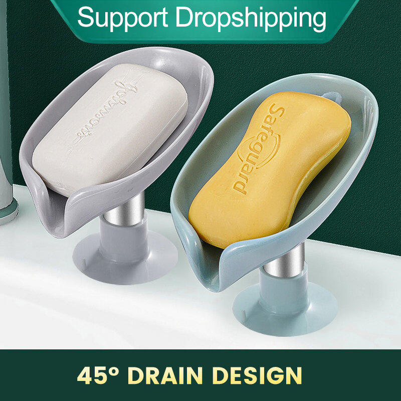 Leaf Shape Soap Box V-shaped Drainage Soap Holder Bathroom Shower Dish Sucker Cup Soap Shelf for Household Bath Balcony Gadgets