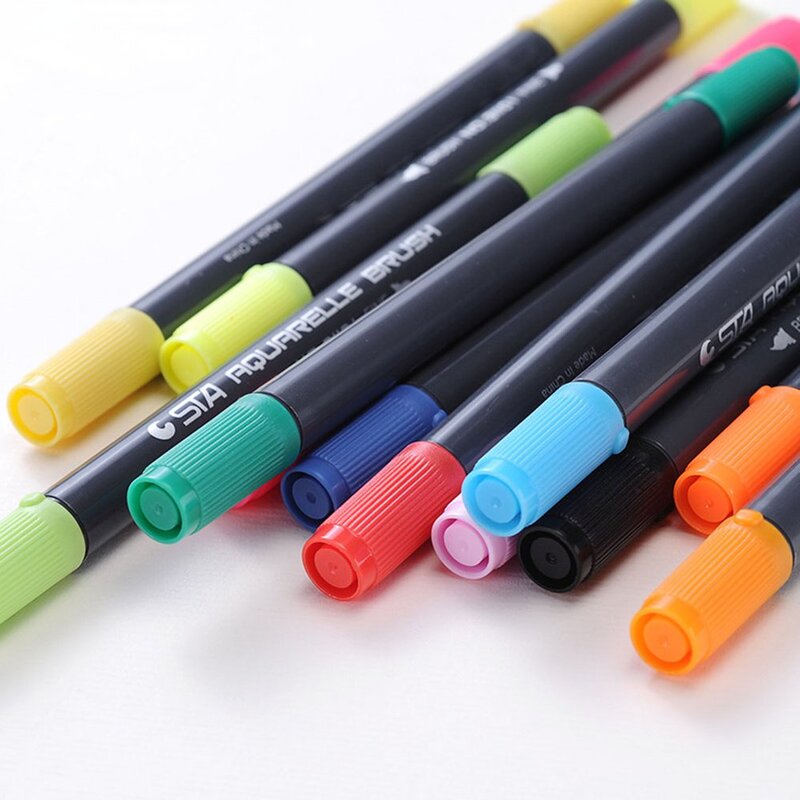 Na bazie wody Marker miękkie głowy podwójna głowica akwarela długopis kolor pióro ręcznie malowane pędzel do pisania 1 sztuk