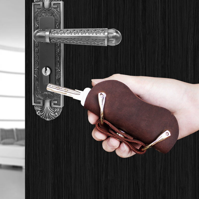 Chaveiro de couro genuíno feito à mão mini carteira feminina portátil organizador porta chaves governanta chave de bolso
