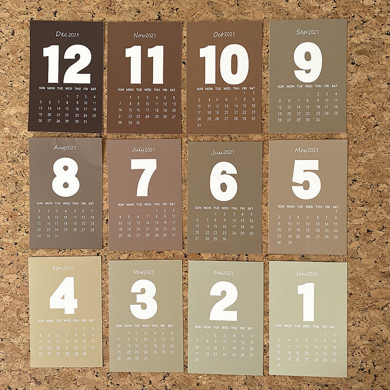 Morandi Simple Style Creative 2021 Calendar Card 12 Sheets Postcard Office Desktop Diy Collocation Decorative Card Photo Props