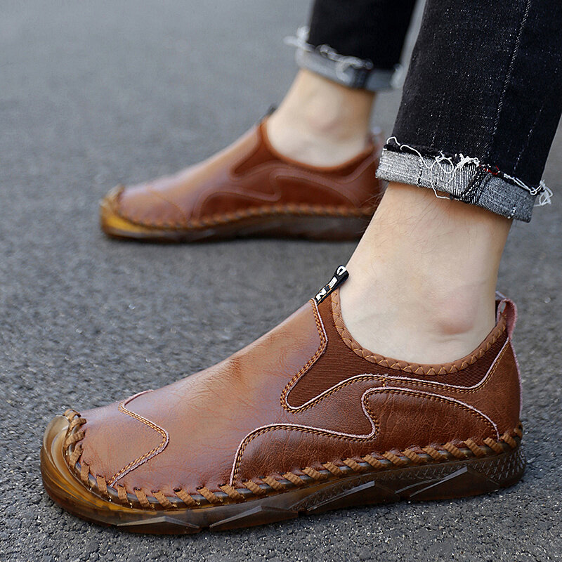 Zapatos informales de cuero suave para hombre, mocasines planos sin cordones, a la moda, talla grande 47, 2021