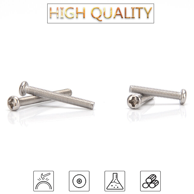 304 Stainless Steel Cross Recessed Pan Head Screws M8 Phillips Round Head Bolts Machine Screw Length 10mm-90mm