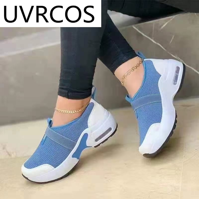 Zapatos informales para mujer, zapatillas de deporte de malla tejida de Color sólido, con cojín de aire, cómodas y ligeras, antideslizantes para correr al aire libre