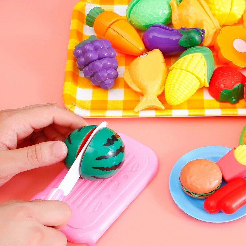 Пластиковая кухонная игрушка для резки фруктов, корзина для покупок, набор овощей, еда, игрушки-симуляторы для игрового домика, подарки для ...