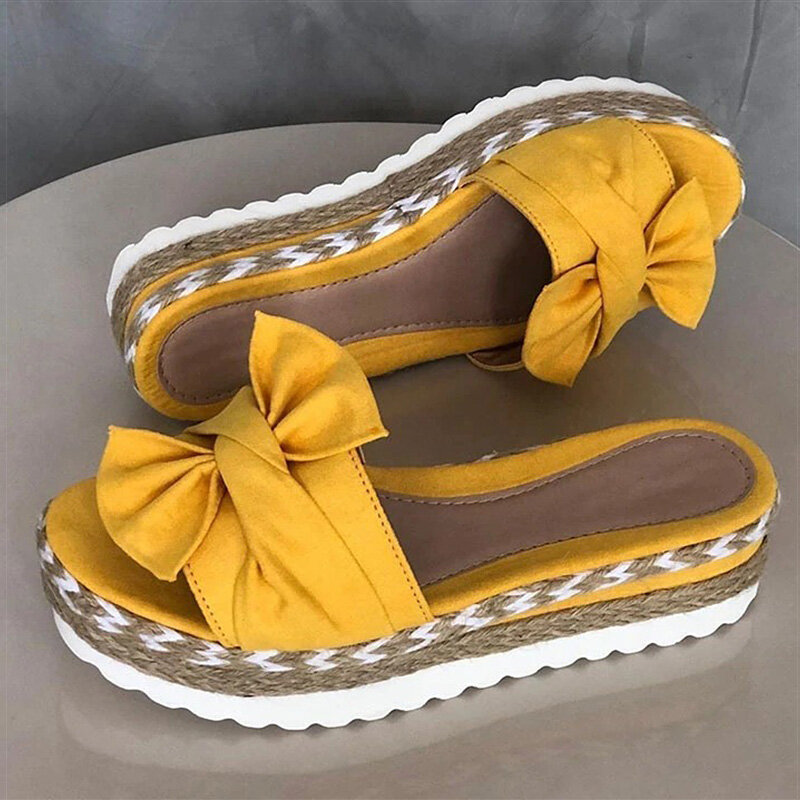 Sandalias de plataforma con lazo para mujer, zapatos de cuña sin cordones, de talla grande, para verano