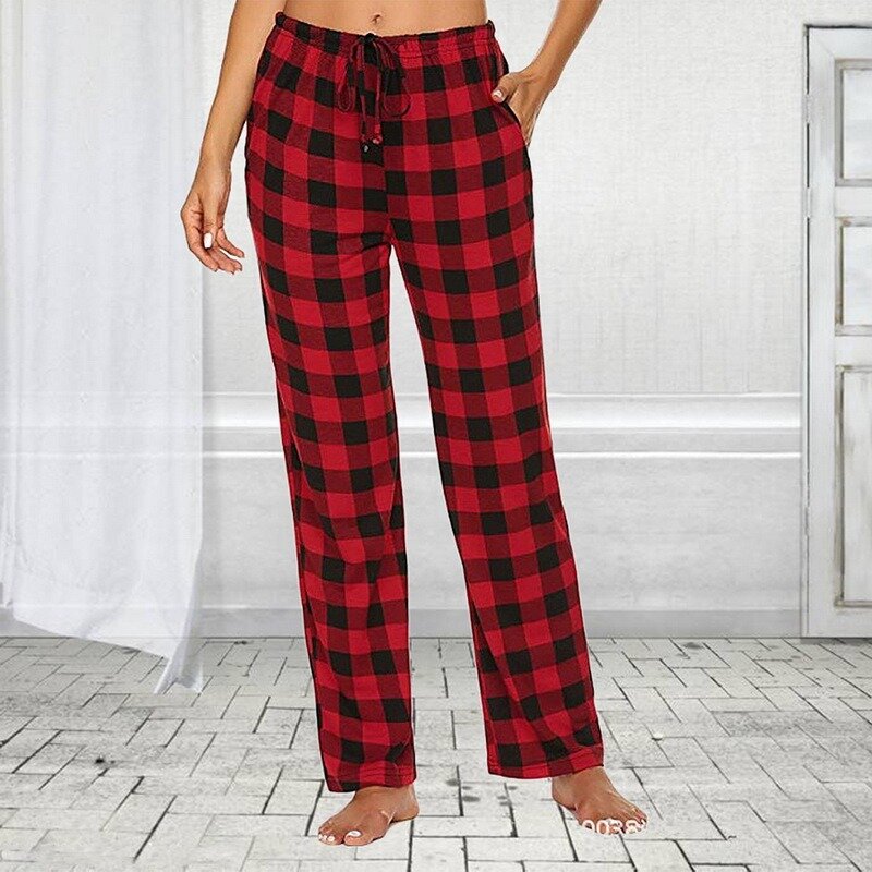 Puimentiua Women Pants Cotton Thin Spring Loose Sleep Bottoms Female Pijamas Women Plaid Print Sleepwear Pajama Pants Sleepwear