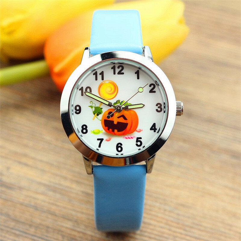 Kinderen Cartoon Quartz Horloge Lieflijkheid Halloween Lollipop Pompoen Lantaarn Lichtgevende Pointer Horloge