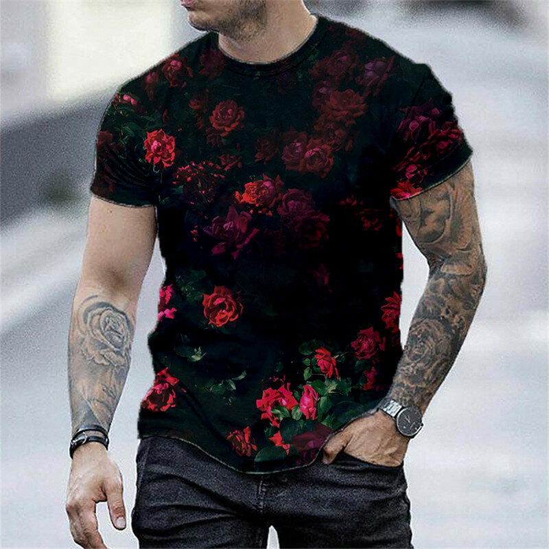 유럽과 미국의 새로운 남성 캐주얼 라운드 넥 반팔 디지털 인쇄 슬림 풀오버 남자 티셔츠 청소년 티셔츠 소년 탑스