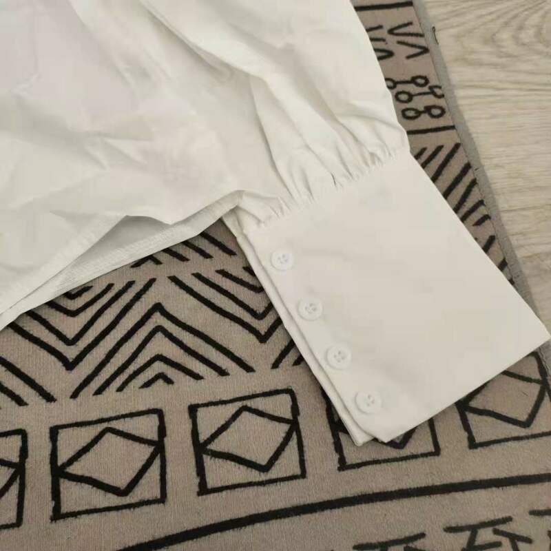 2021 outono nova moda manga longa lapela branca manga comprida bandagem camisa lazer feminino wear