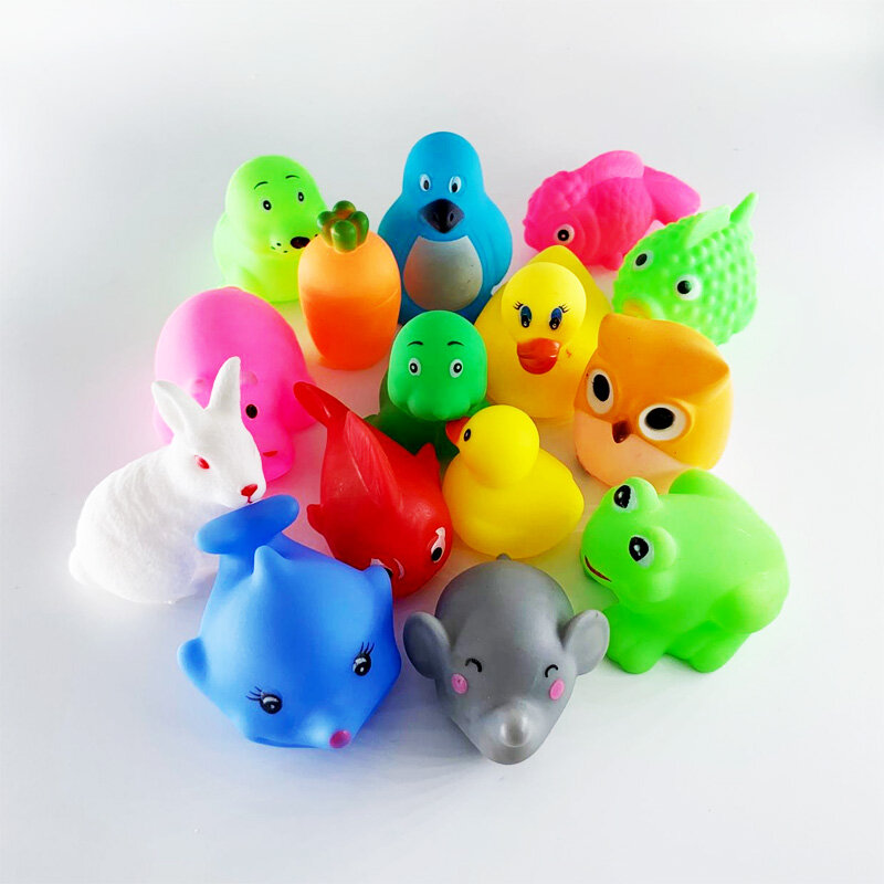 Jouets de bain animaux mignons pour bébés, 13 pièces/ensemble, flotteur en caoutchouc souple, son de compression, jeu de lavage pour enfants