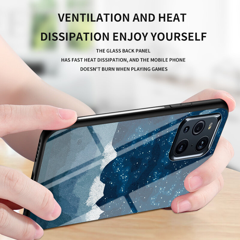 Painted Glass Phone Case For OPPO FindX3pro X2Pro F19Pro Plus F17Pro R9S R9PLUS R15X Protective Case starry sky Luxury TPU Funda