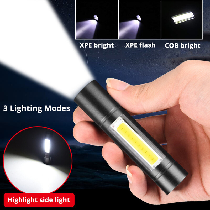 Mini lampe de poche USB rechargeable à LED, 3 Modes d'éclairage, imperméable, torche télescopique, Zoom, élégante, Portable, éclairage de nuit
