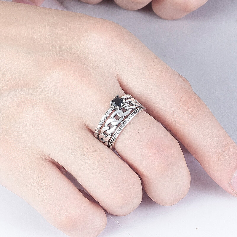 Anel banhado a prata tailandês anel anel anel banhado a prata anel anel anel de prata anel de zircão de três camadas