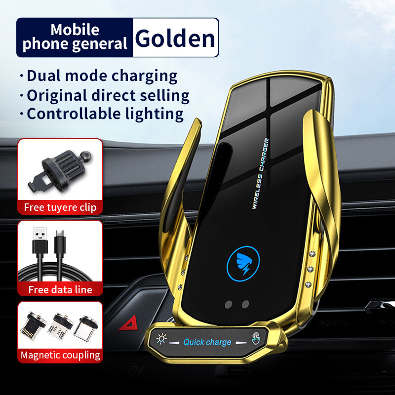 Soporte de teléfono móvil multifuncional para coche, cargador inalámbrico con detección automática, ventosa de salida para iPhone y Android