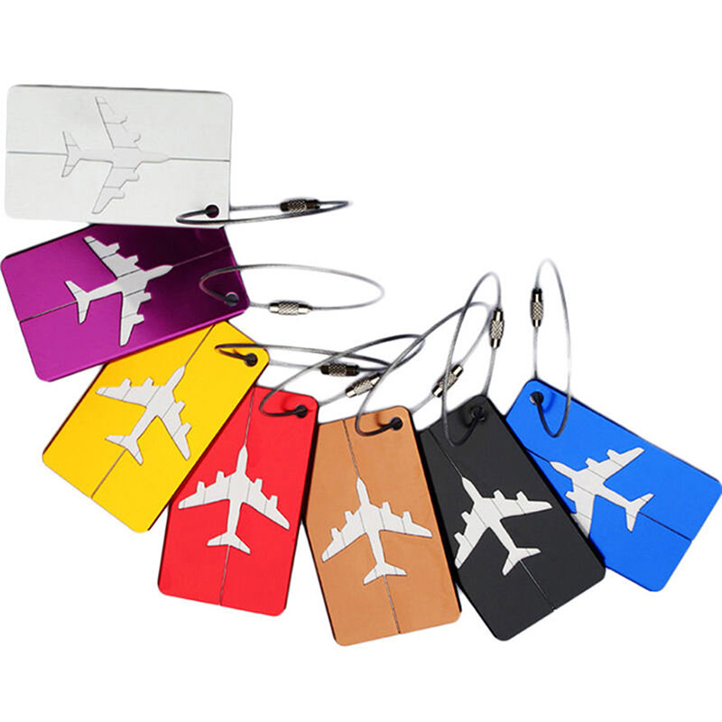 Etiqueta de mala de liga de alumínio, etiqueta para nome e endereço de bagagem de viagem, avião, 1 peça