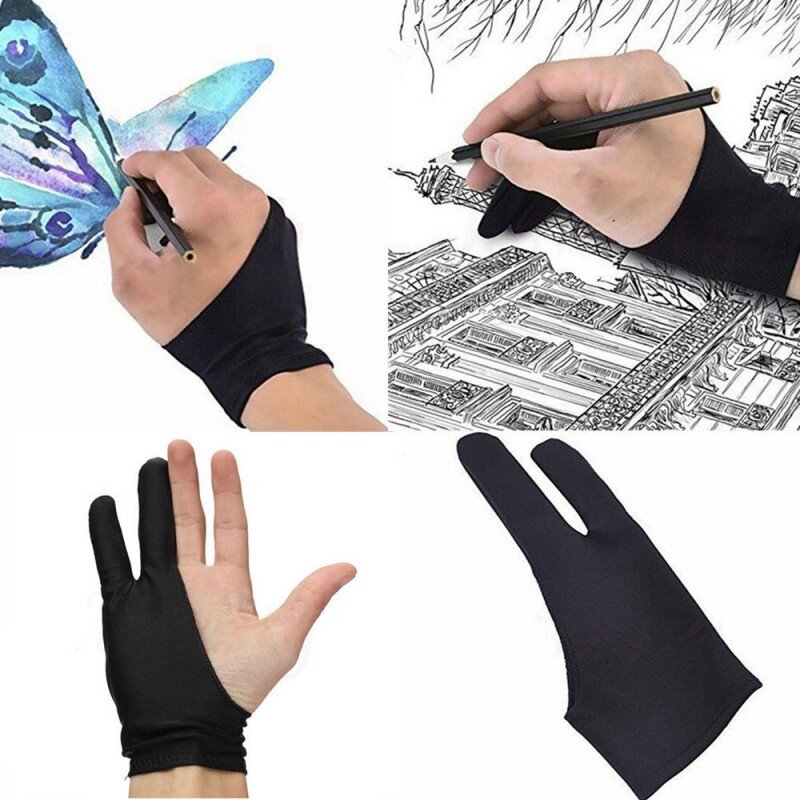 Twee Vingers Anti-Fouling Zwarte Handschoen Zowel Voor Rechts En Links Hand Kunstenaar Tekening Voor Papier Schetsen Grafische Tekening tablet