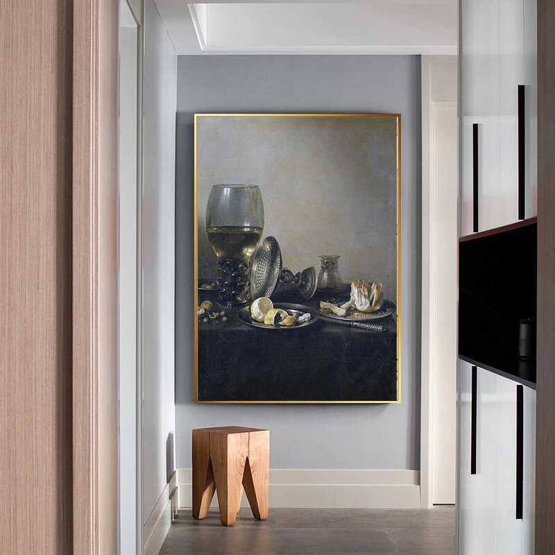 ห้องนั่งเล่นตกแต่งบ้านพิมพ์ภาพวาดผ้าใบ Art Wall โปสเตอร์จิตรกรรมจีน Pieter Claesz ภาษาดัชคำศิลปะภาพ Frameless