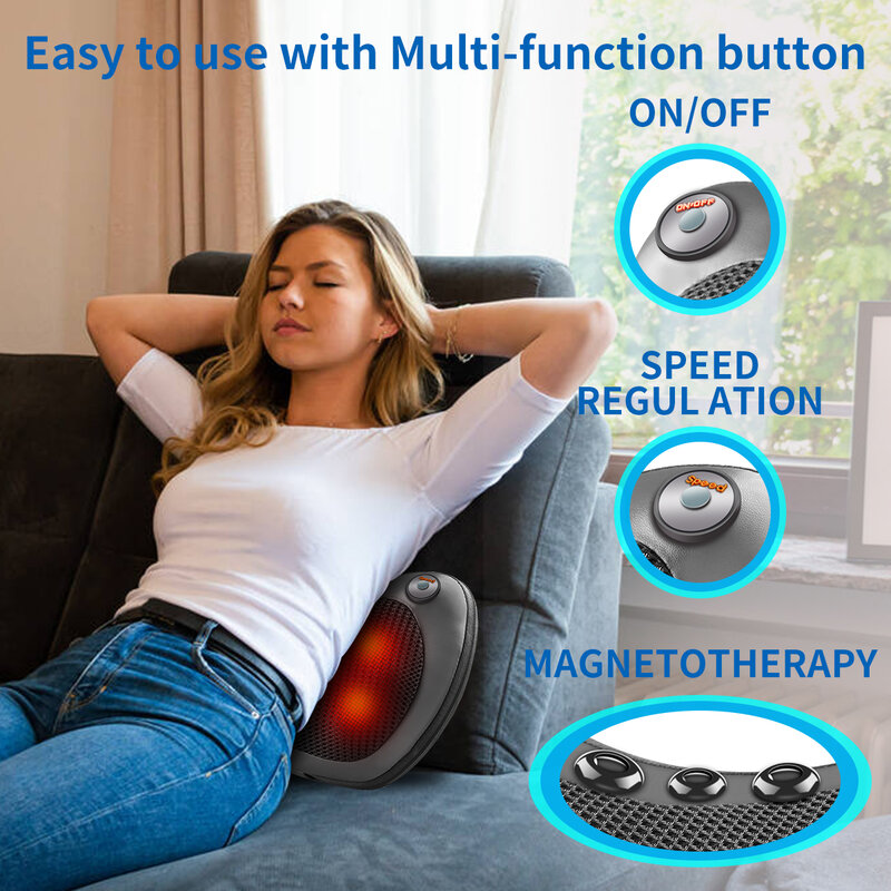 Magnet Relaxation Massage Pillow Vibrator Electric Neck Shoulder Back Heating Kneading Infrared therapy Massage Pillow