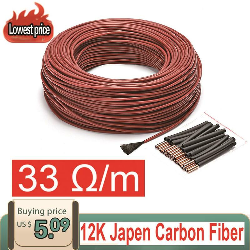 Cabo de aquecimento da fibra do carbono da borracha do silicone, fio infravermelho, aquecimento do assoalho, de alta qualidade, 100m, 12k, 33ohm, 5V-220V