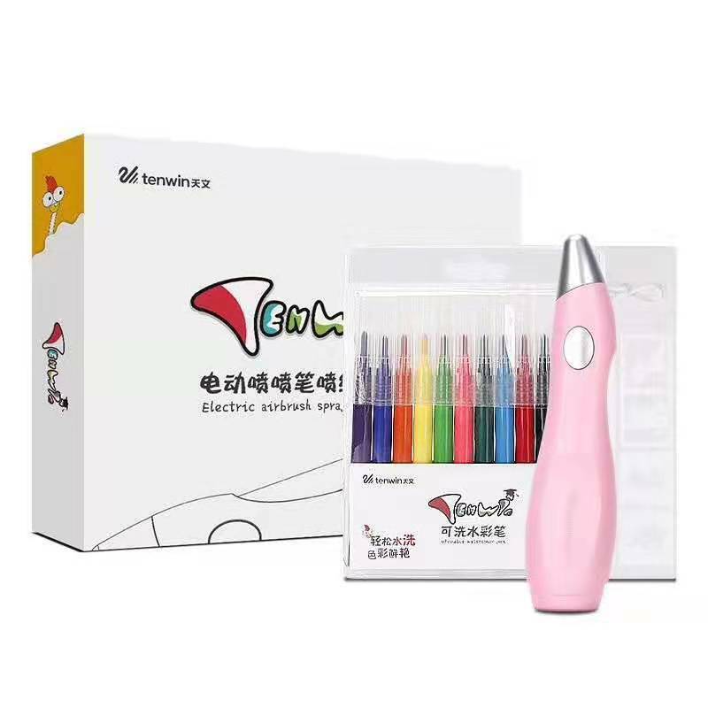 Tenwin 8084 Elektrische Airbrush Aquarel Pen Set Multifunctionele Kleur Inkjet Pen Elektrische Spray Art Pen 12 Kleuren Hand geschilderde
