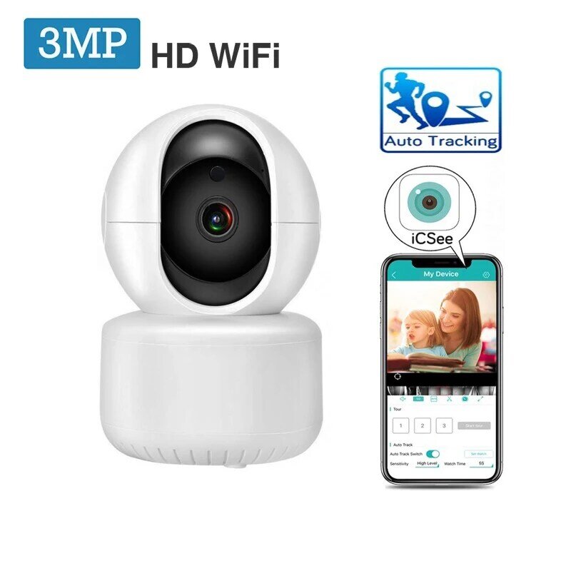 Wouwon Full HD 3MP Indoor Home Mini Baby Monitor IP Camera Wireless Wifi Camera Security Surveillance CCTV Camera iCSee XMEye