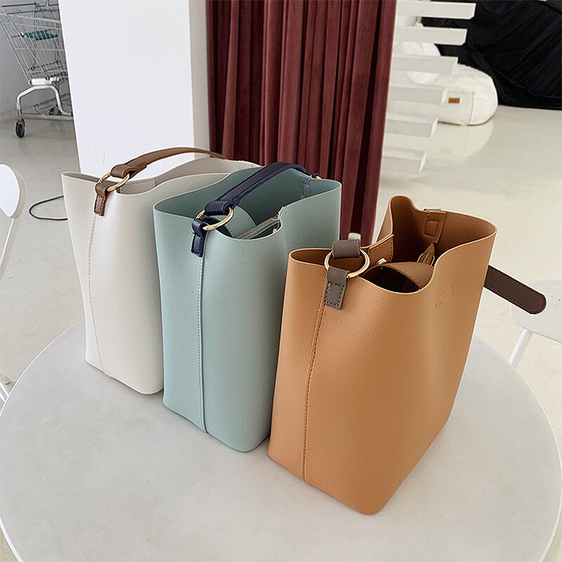 Casual damska torebka wiadro torebka na ramię PU skóra o dużej pojemności wysokiej jakości torba Crossbody kobiet 2019 torby na ramię