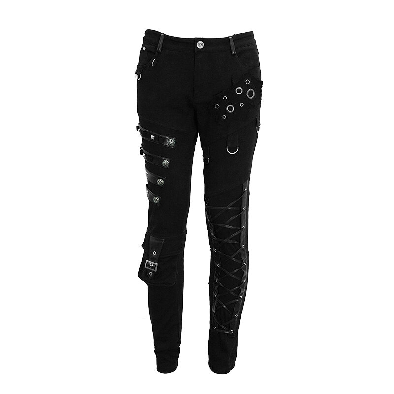 Steampunk Punk męskie ubrania męskie spodnie czarne długie spodnie nity metalowe klamry krzyżowe spodnie Performance