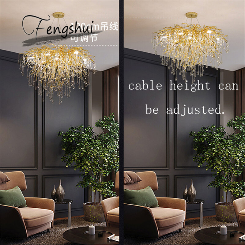 Nordic Luxury Gold Crystal LED Chandelier LOFT Villa Large Lustre Pendant Lamp for Living Room Hotel Hall Art Decor Lighting