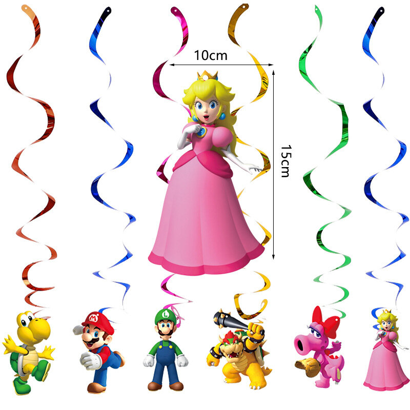 Conjunto de decoración para fiesta de cumpleaños de niños, set de Super Mario bros, Luigi, Bowser, Princesa, seta, melocotón, tema colgante