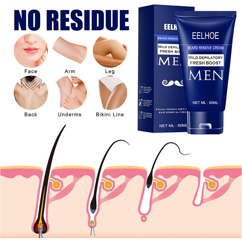 Men's Hair Removal Cream Beard Armpit Chest Hands Legs Privates Gentle Nourish Convenient Red Myrrh Body Skin Care 60ml