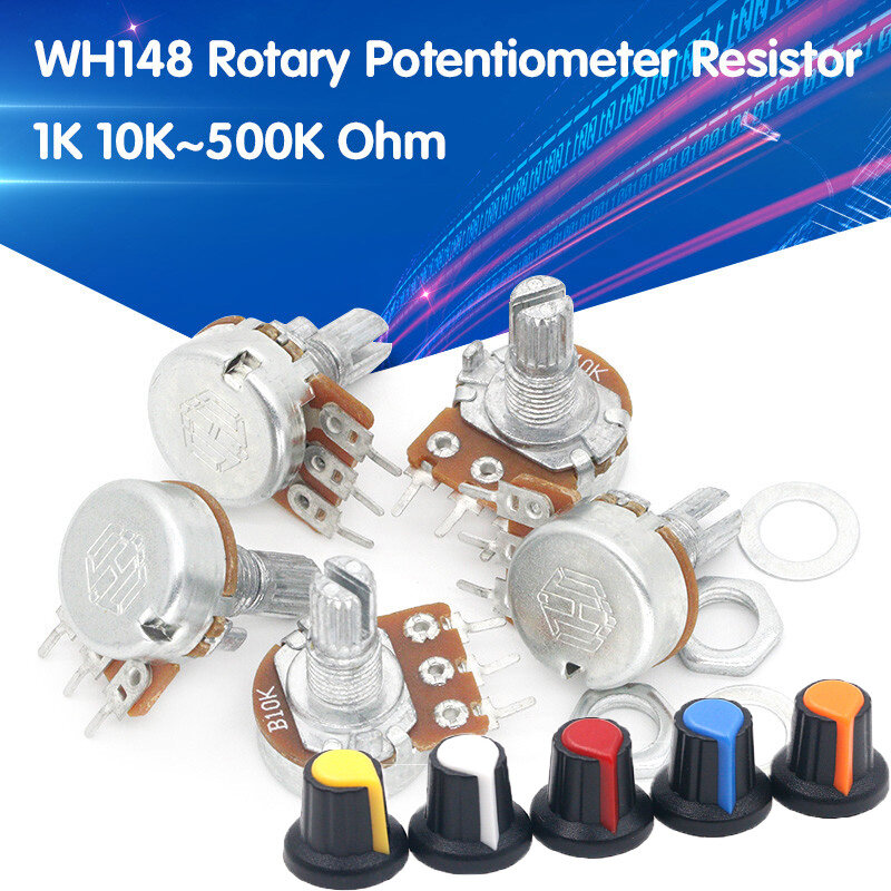 5 pçs/lote WH148 50 20 10 1K K K K 100K 500K Ohm 15mm 3 Pinos Linear Taper Rotary Potenciômetro Resistor para Arduino com AG2 boné Branco