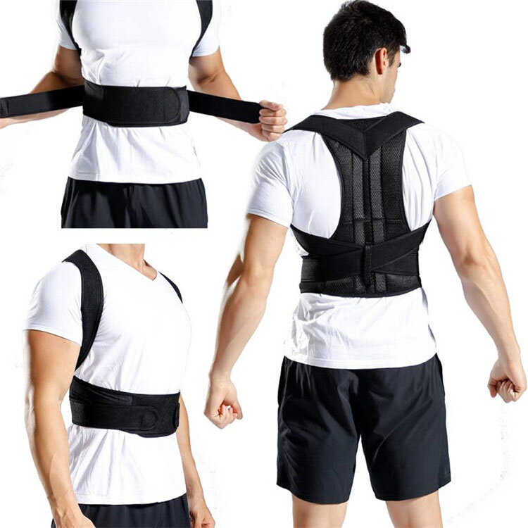 Ajustável preto volta postura corrector ombro lombar coluna cinta suporte cinto de cuidados de saúde para homens mulher unissex