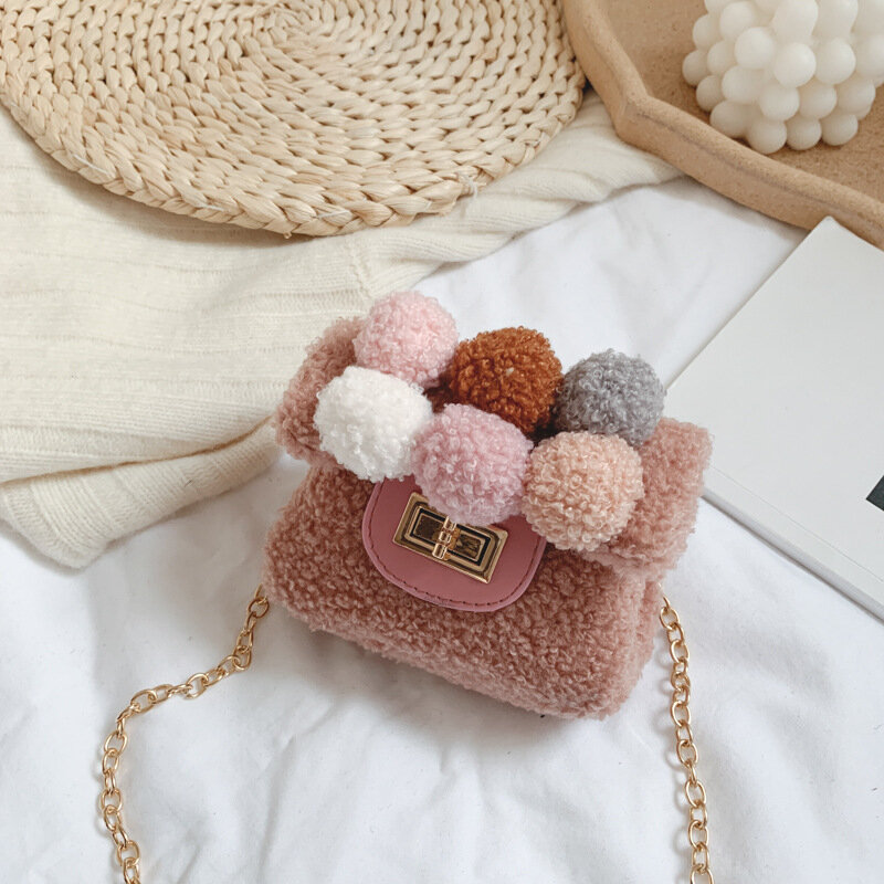 Borse per bambini 2019 inverno new fashion princess bag cute fur ball spalla diagonale borsa accessori per ragazze
