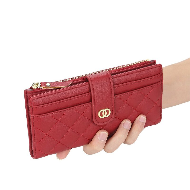 Cartera de cuero con cremallera para mujer, cartera larga Coreana de diseñador de lujo, bolso de mano femenino, tarjetero, 2021