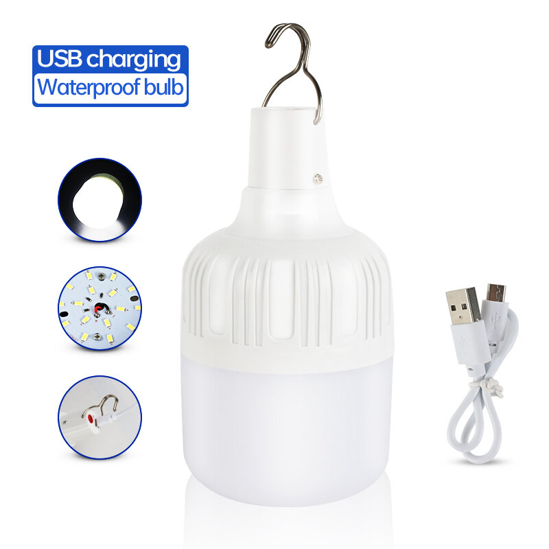 Lanterne LED Portable Rechargeable par USB, éclairage d'extérieur, pour Camping, barbecue, randonnée, luminosité réglable, livraison directe