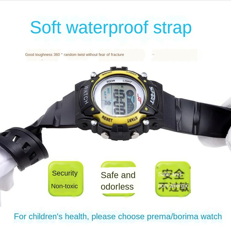 Relógio de pulso digital led à prova d'água, 30m, para crianças, meninos e meninas, esportes ao ar livre