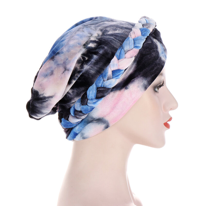 New Women's Braid Turban Caps Flower Printed Cotton Headscarf Bonnet Forehead Cross African Hat  Muslim Hijabs