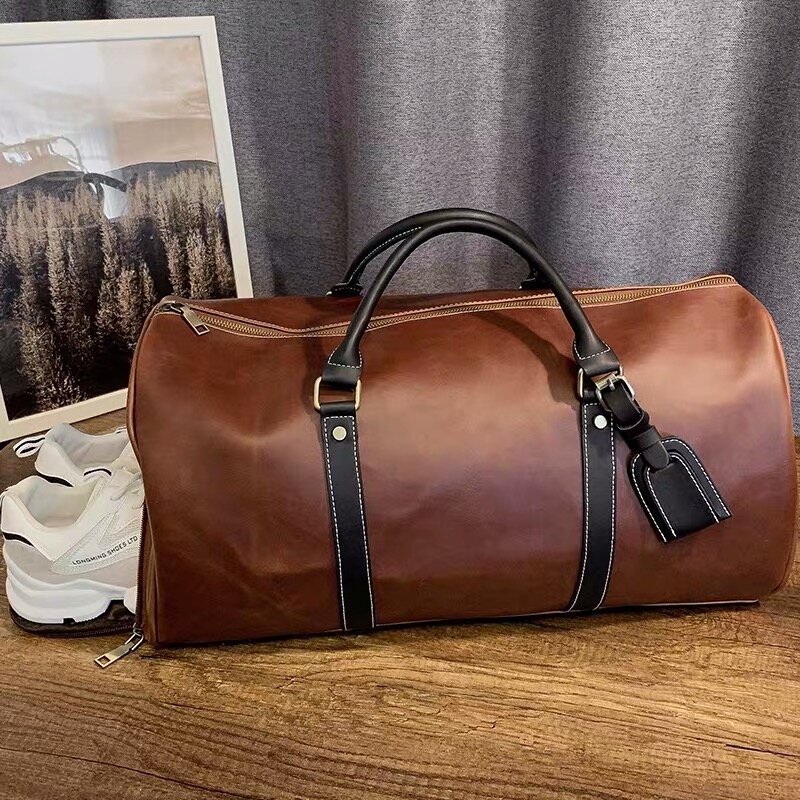 Portable fitness bag Retro horse leather men's travel bag large capacity shoulder bag men's business travel bag
