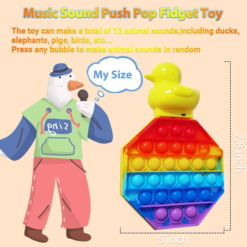Пузырьковая игрушка-антистресс, радужная электронная утка, музыкальный инструмент для снятия стресса с аутизмом, особые потребности, антит...