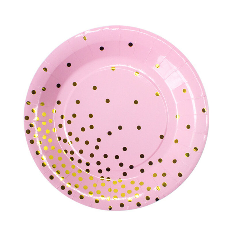 Pink Gold Dot Plates Cups Napkins Disposable Tableware for Happy Birthday Party Supplies Wedding Bronzing Dot Party Favors