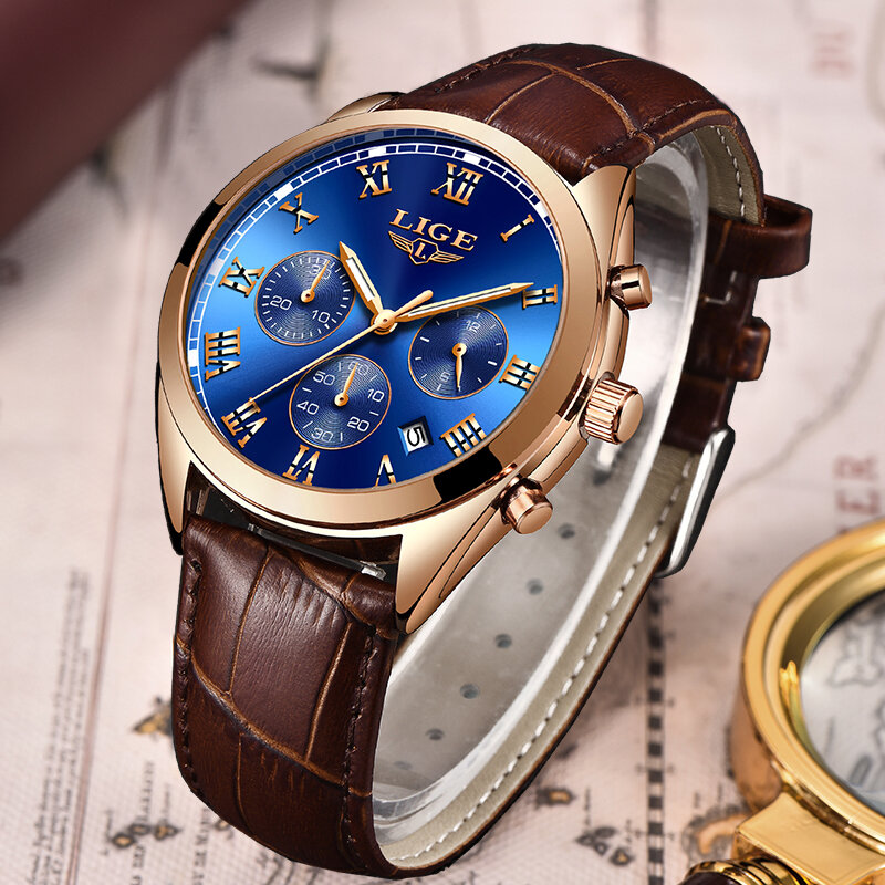 2020 LIGE blu zegarek Top marka człowiek zegarki z chronografem sport wodoodporny zegar człowiek zegarki wojskowy analogowy zegarek kwarcowy mężczyzn