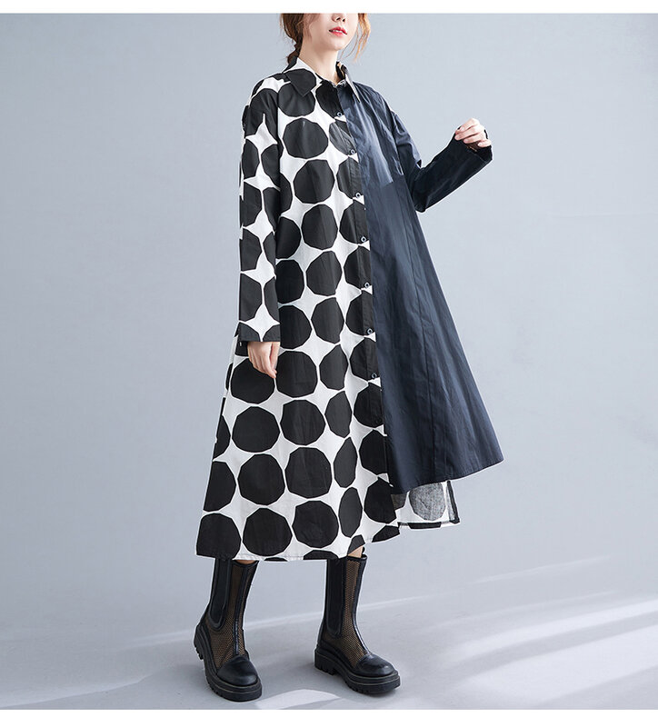 Женское однобортное платье-рубашка, свободное элегантное винтажное платье в стиле Ins, весна-осень 2021