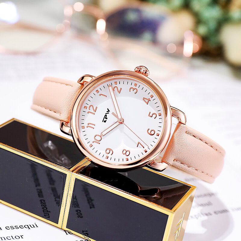 Relógios fáceis de leitura, relógios femininos com pulseira de couro, à prova d'água, luminoso, mãos, elegante, simples, indicador