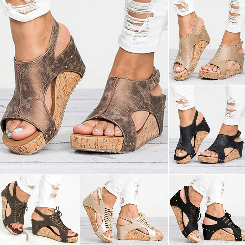 ผู้หญิงรองเท้าแตะแพลตฟอร์มรองเท้าWedgesรองเท้าผู้หญิงรองเท้าส้นสูงGladiator Sandalias Mujerฤดูร้อนรองเท้าPeep...