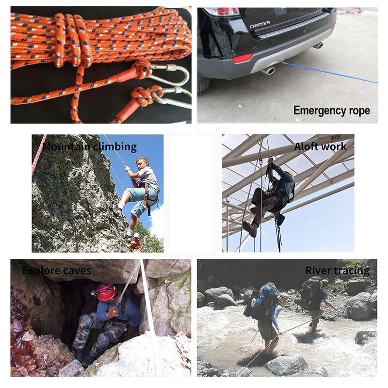 Cuerda de escalada para exteriores, accesorio resistente al desgaste de alta resistencia para senderismo, desierto y zorro, 10m/20m/30m/50m, 9mm de diámetro