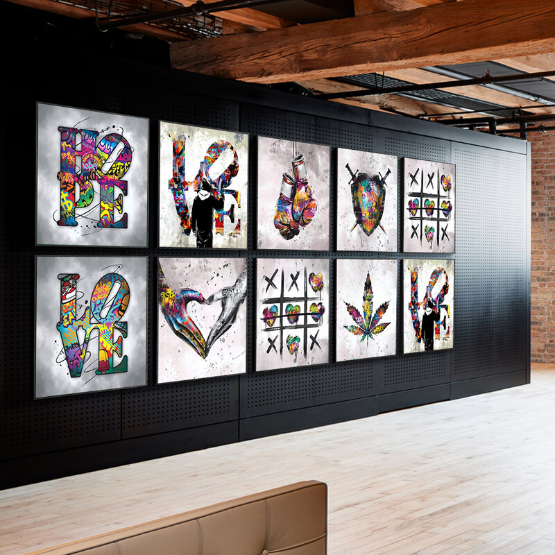 アーバングラフィティグローブと安全なボクシングリーフシールド抽象壁アート写真キャンバス装飾絵画ポスター家の装飾