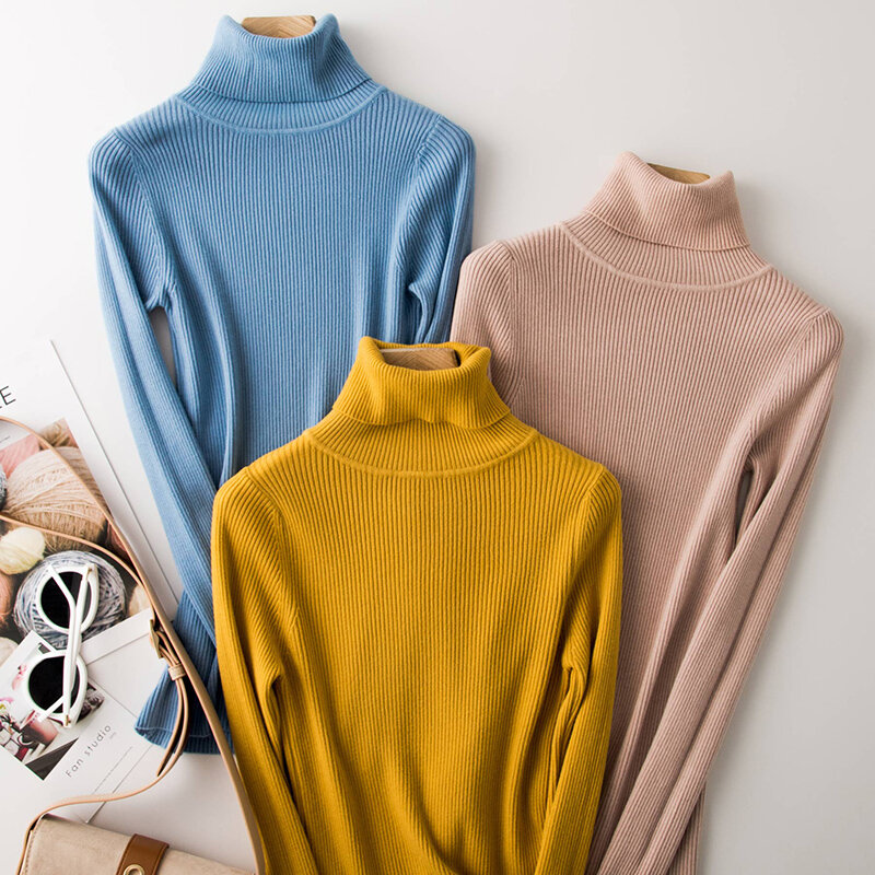 2021 여성 터틀넥 스웨터 풀오버 겨울 가을 니트 슬림 점퍼 탑 품질 스트레치 기본 셔츠 따뜻한 여성 스웨터