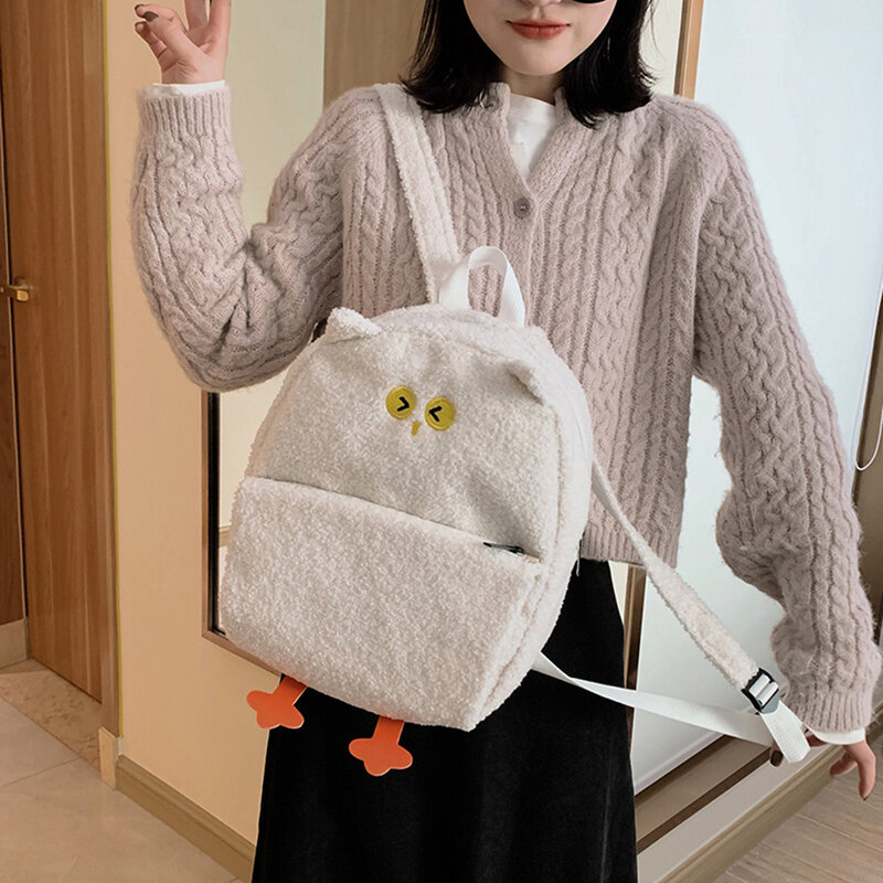 Casual Plush Owl Printed Shoulder Bag Cute Cartoon Women Backpack Handbag Children School Bag Travel Rucksack
