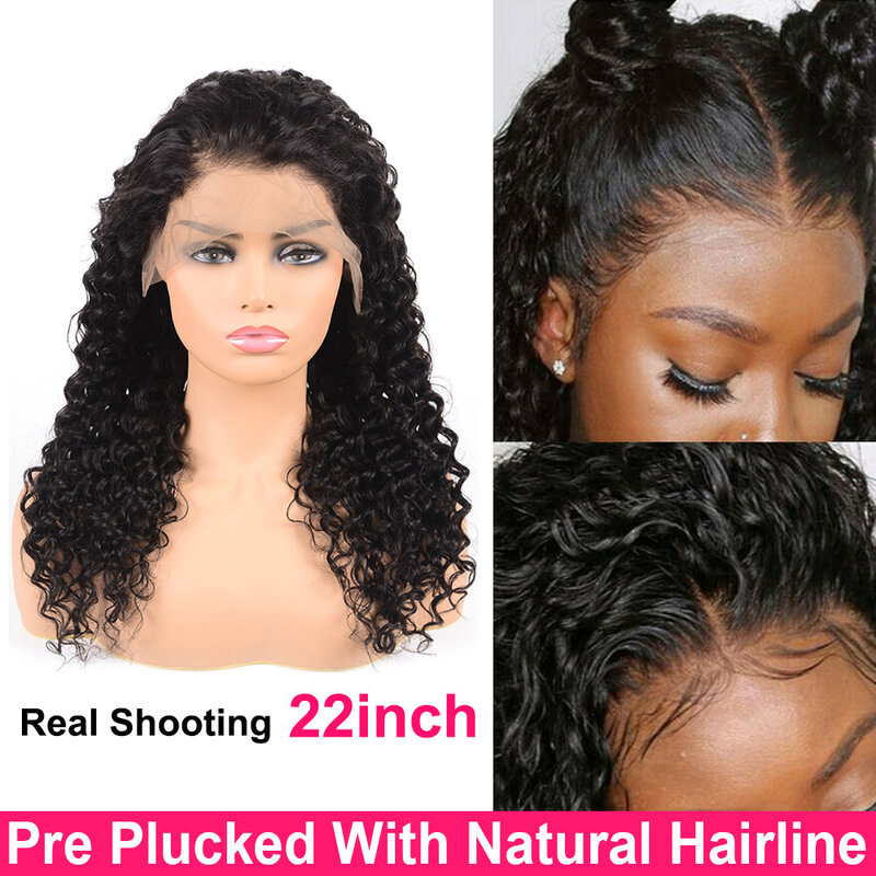 Peluca de cabello humano Remy para mujeres negras, postizo de onda profunda con cierre frontal 4x4, 13x4, 30 pulgadas, brasileño