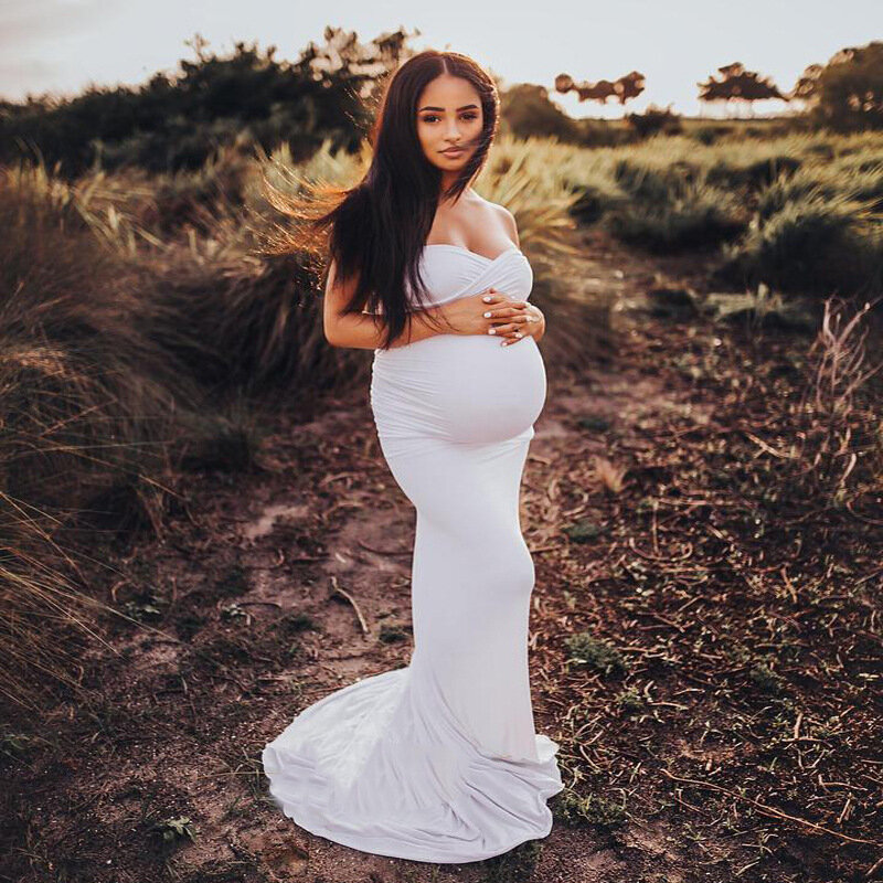 夏のエレガントなマタニティドレスの写真撮影妊婦ドレスshoulderless妊娠ドレスの写真撮影ベビーシャワードレス